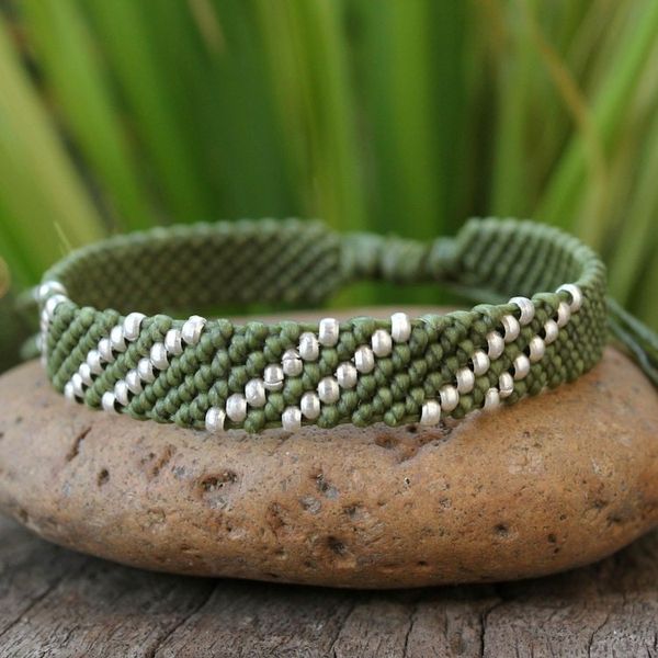 Alternate image for Silver accent wristband bracelet Diagonal Green