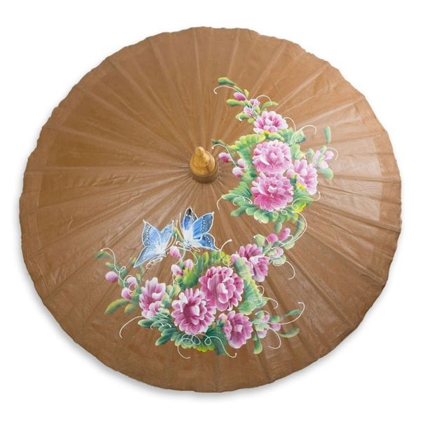 Alternate image for Hand-painted Cotton and Bamboo Parasol Blossoming Lanna in Brown