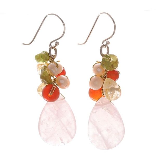 Alternate image for Quartz Carnelian Citrine Cluster Earrings Tropical Garden