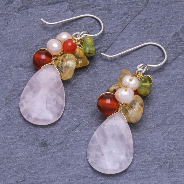 Alternate image for Quartz Carnelian Citrine Cluster Earrings Tropical Garden