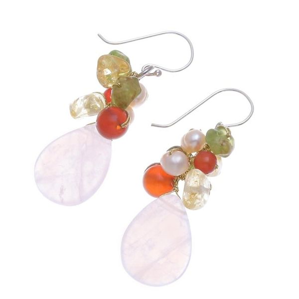 Alternate image for Quartz Carnelian Citrine Cluster Earrings Tropical Garden