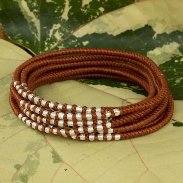 Alternate image for Hand Knotted Wrap Bracelet with Silver Accents Karen Honey Chic