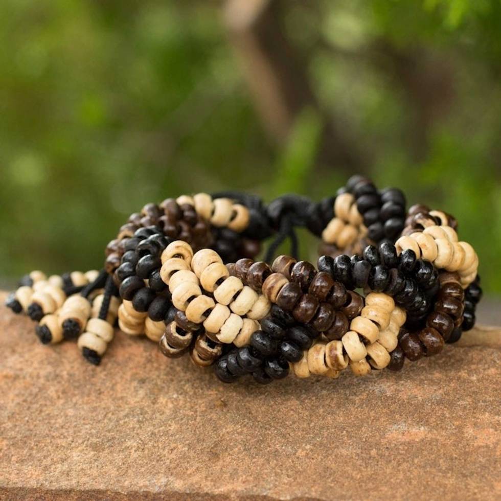 Coconut shell braided bracelet 'Brown Forest'