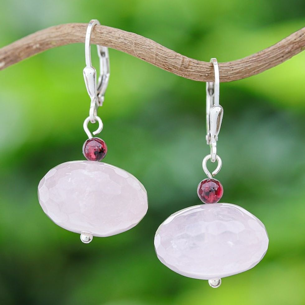 Fair Trade Rose Quartz Dangle Earrings 'Rose of Thailand'