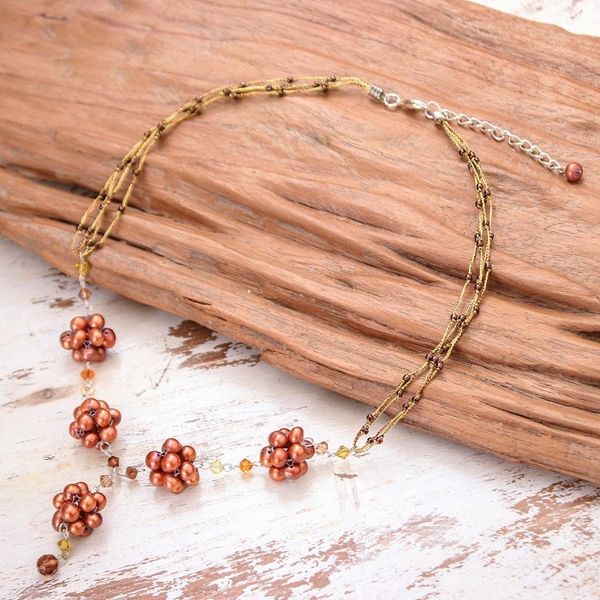 Alternate image for Unique Floral Y Necklace from Thailand Bronze Mums