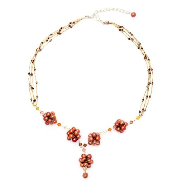 Alternate image for Unique Floral Y Necklace from Thailand Bronze Mums
