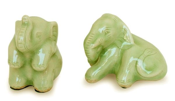 Alternate image for Celadon ceramic figurines Pair Elephant Play Time