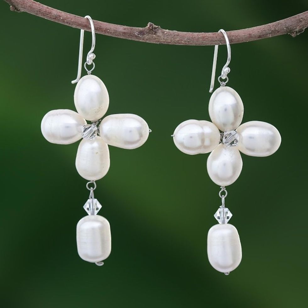 Fair Trade Floral Pearl Earrings 'Lucky Morning Clover'