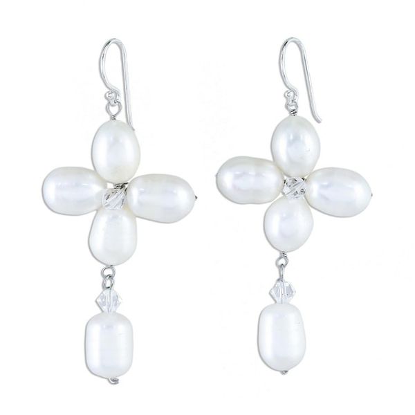 Alternate image for Fair Trade Floral Pearl Earrings Lucky Morning Clover