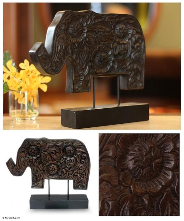 Alternate image for Wood sculpture Blossoming Elephant