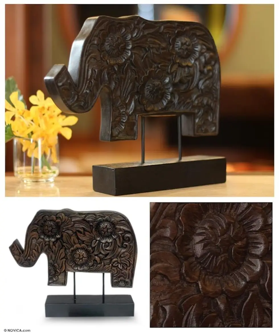 Wood sculpture 'Blossoming Elephant'
