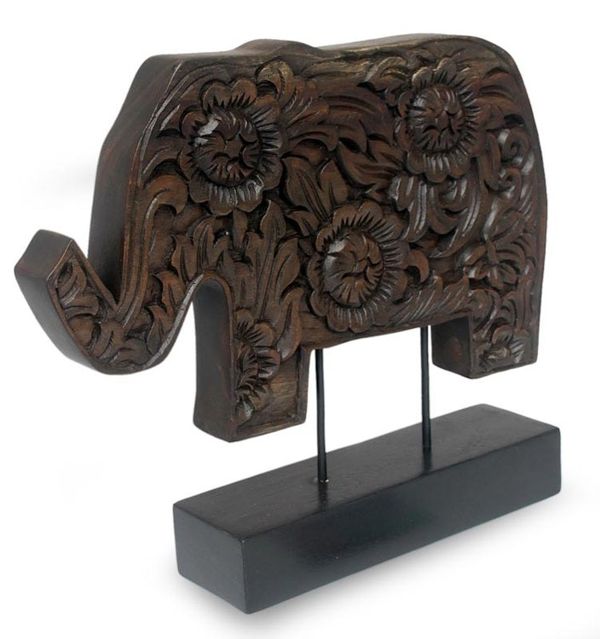 Alternate image for Wood sculpture Blossoming Elephant
