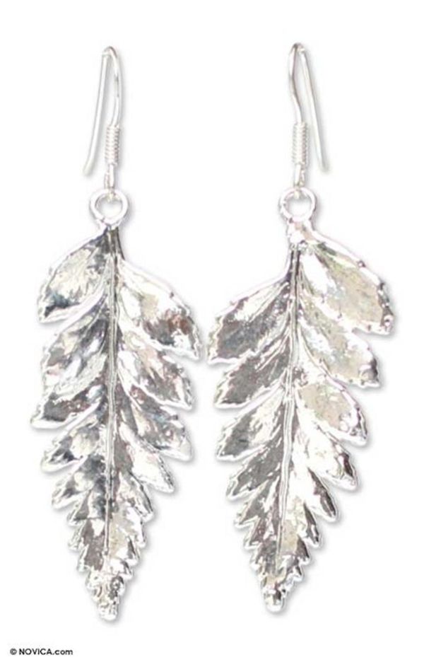 Alternate image for Silver Plated Natural Leaf Earrings Fern Love