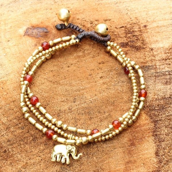 Alternate image for Brass Bracelet Carnelian Gems Beaded Jewelry Thai Elephant Charm