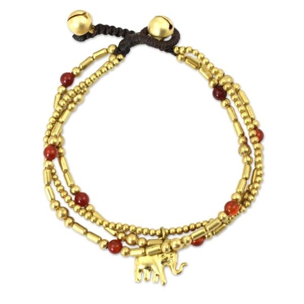 Alternate image for Brass Bracelet Carnelian Gems Beaded Jewelry Thai Elephant Charm