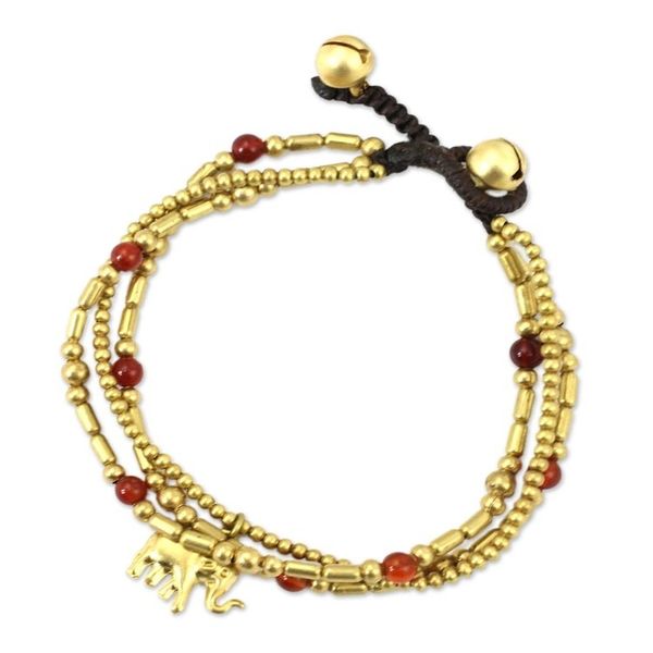 Alternate image for Brass Bracelet Carnelian Gems Beaded Jewelry Thai Elephant Charm