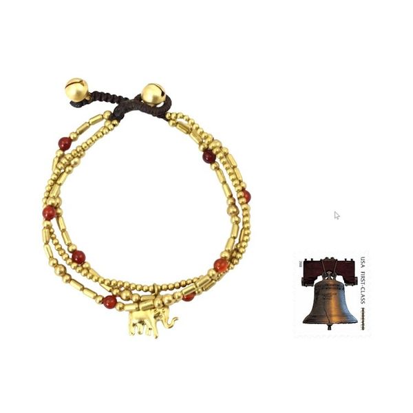 Alternate image for Brass Bracelet Carnelian Gems Beaded Jewelry Thai Elephant Charm