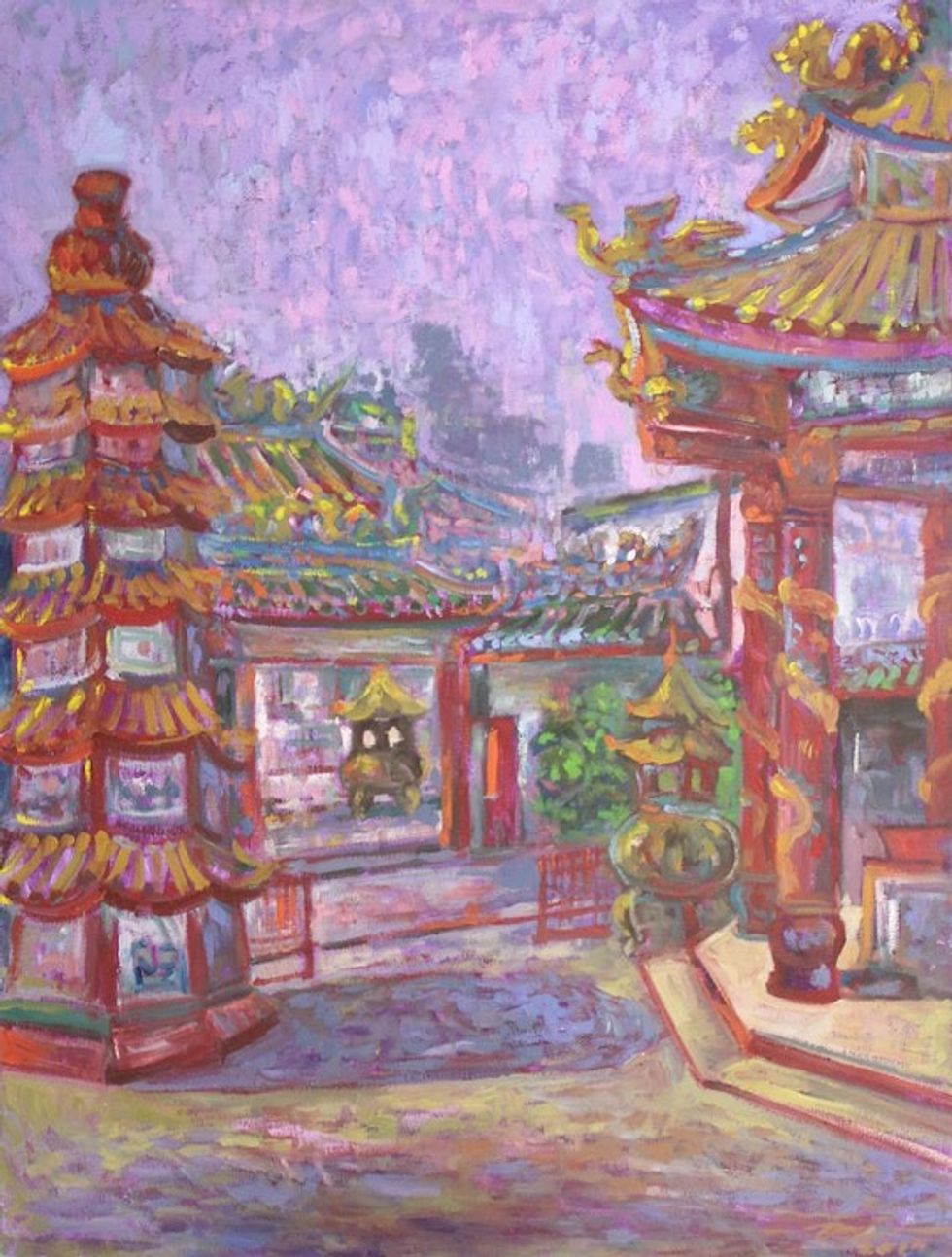 Chinese Thai Temple Signed Fine Art 'Pung Tao Kong'