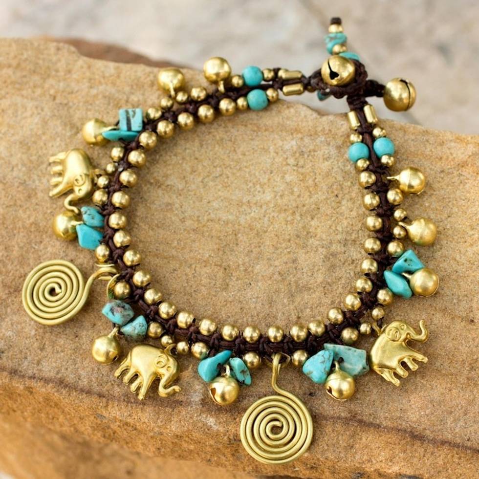 Calcite and Brass Elephant Charm Bracelet 'Splendor of Siam'