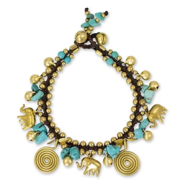 Alternate image for Calcite and Brass Elephant Charm Bracelet Splendor of Siam