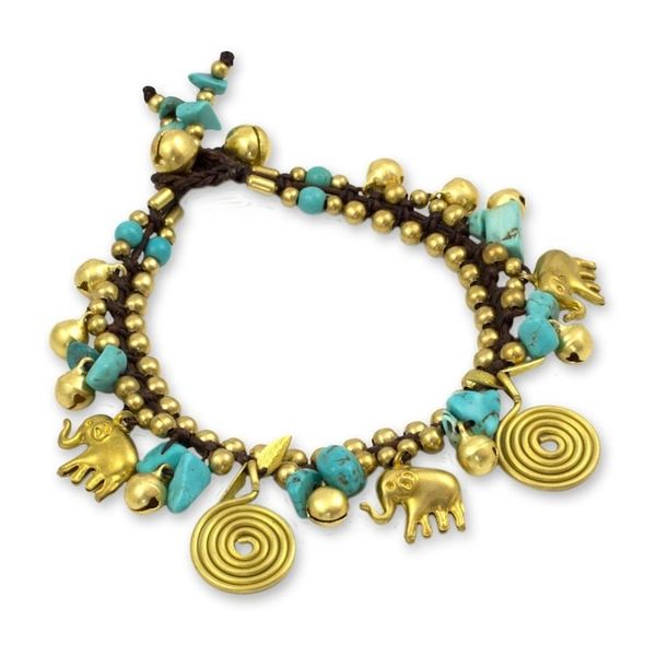 Alternate image for Calcite and Brass Elephant Charm Bracelet Splendor of Siam