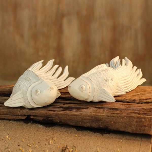 Alternate image for Wood sculptures Pair Cheerful Goldfish