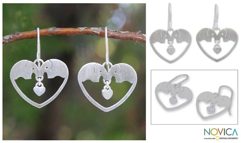 Sterling Silver Dangle Earrings 'Elephants in Love'