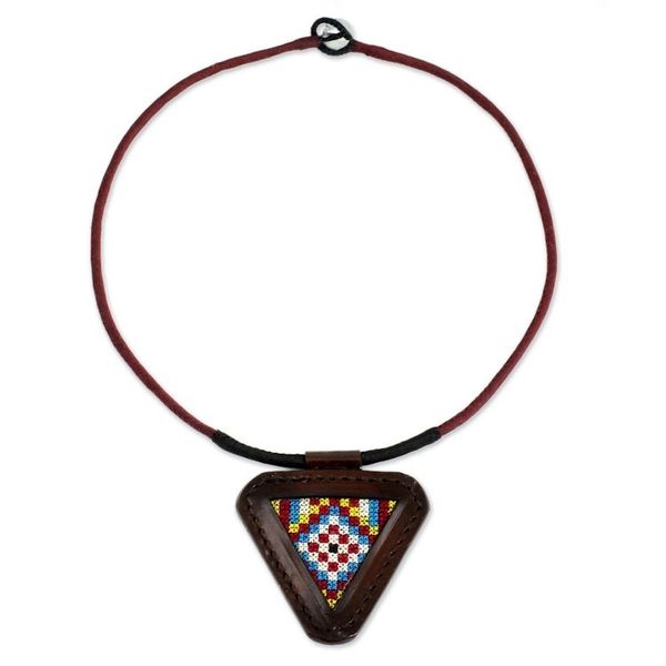 Alternate image for Artisan Crafted Cotton and Leather Necklace Vibrant Hill Tribe