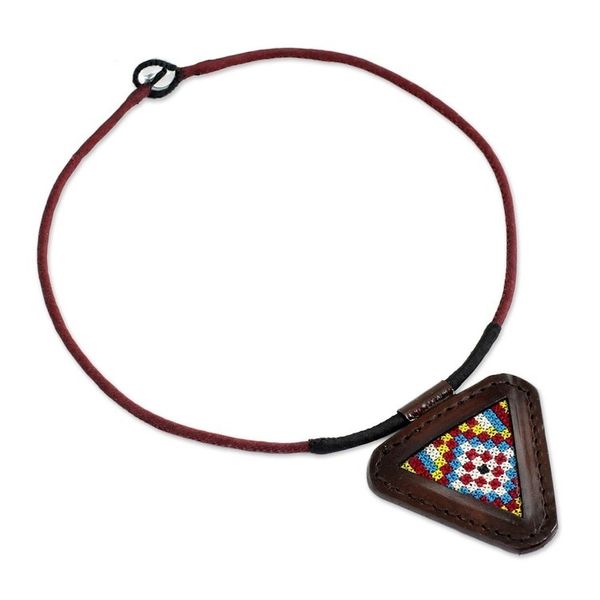 Alternate image for Artisan Crafted Cotton and Leather Necklace Vibrant Hill Tribe