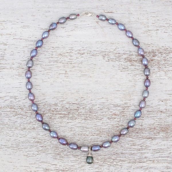 Alternate image for Garnet and Pearl Choker Her Beauty