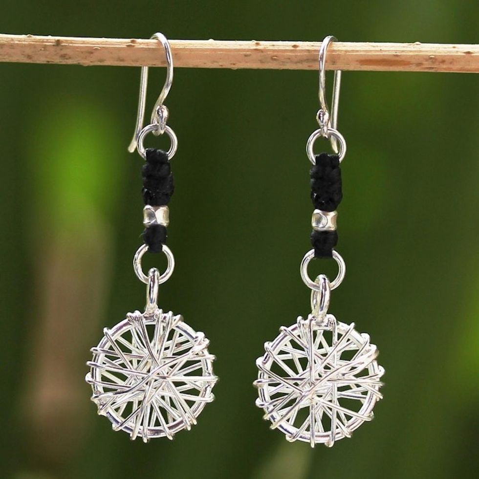 Hill Tribe Silver Dangle Earrings 'Tribal Web'