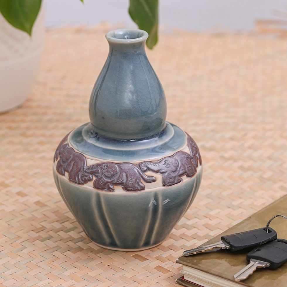 Celadon ceramic vase 'Elephant Sky Heralds'