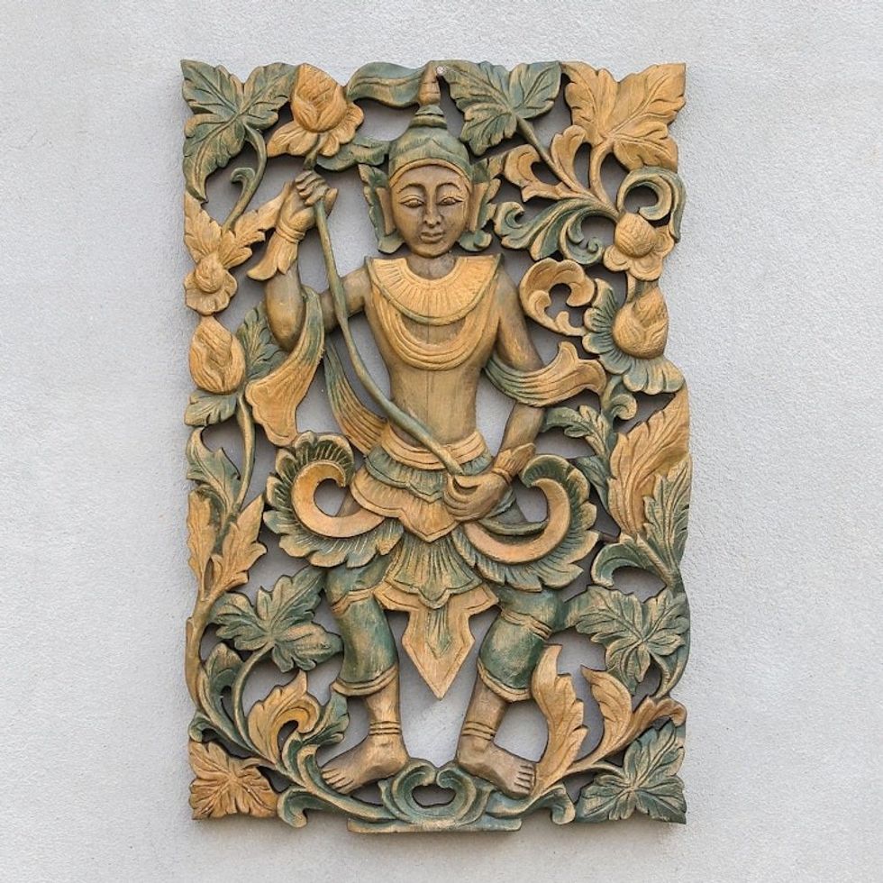 Teak relief panel 'Forest Spirit'