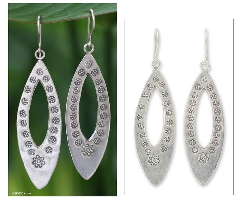 Artisan Crafted Sterling Silver Dangle Earrings 'Floral Wreath'