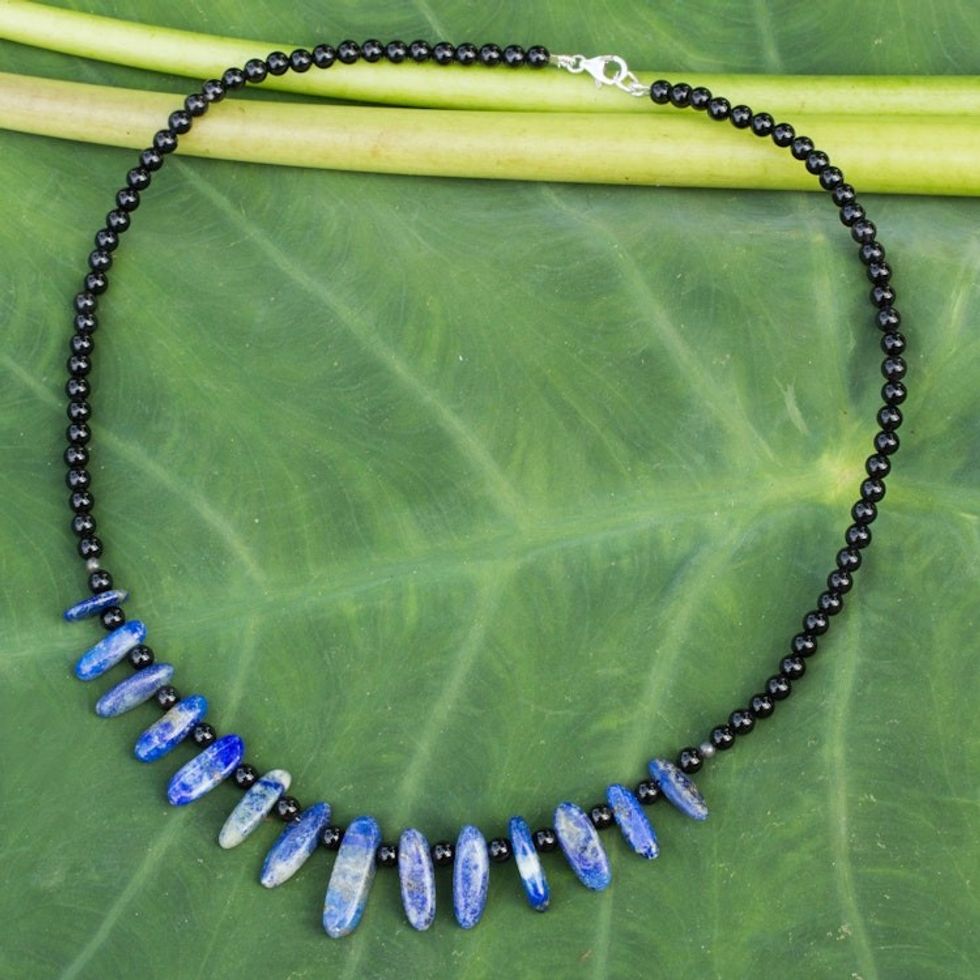 Onyx and Lapis Lazuli Beaded Choker 'Dark Ocean'