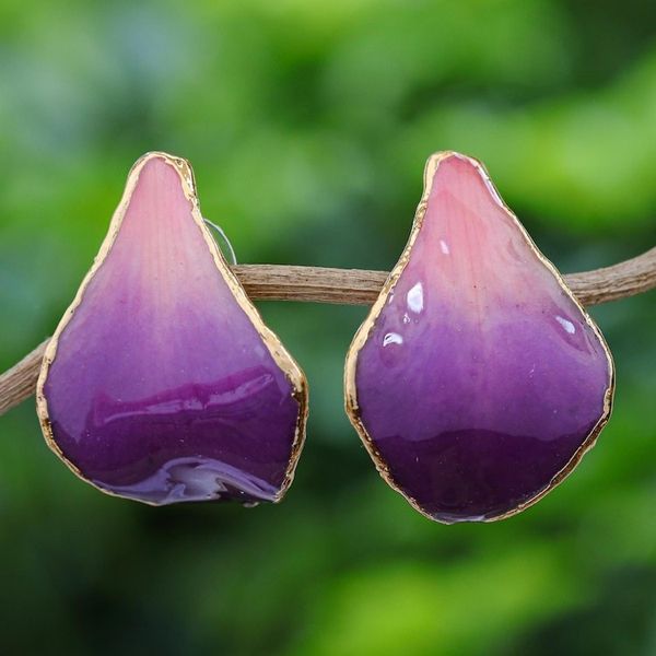 Alternate image for Gold Plated Natural Orchid Earrings Purple Tears