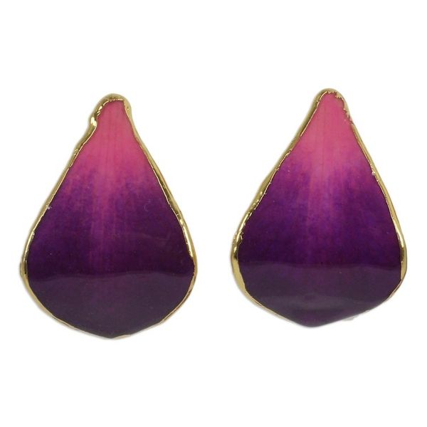 Alternate image for Gold Plated Natural Orchid Earrings Purple Tears