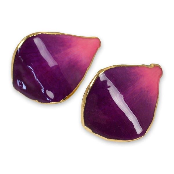 Alternate image for Gold Plated Natural Orchid Earrings Purple Tears