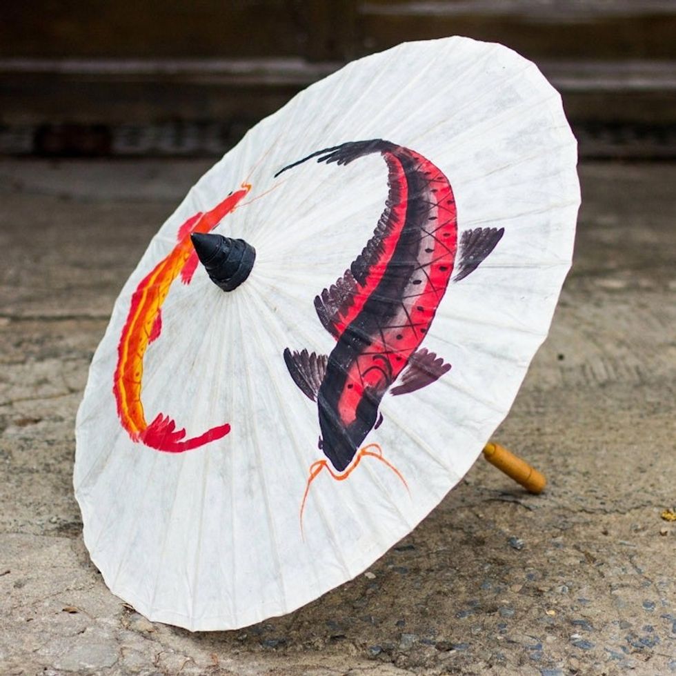 Hand Made Saa Paper Parasol with Koi Motifs 'Lucky Koi'