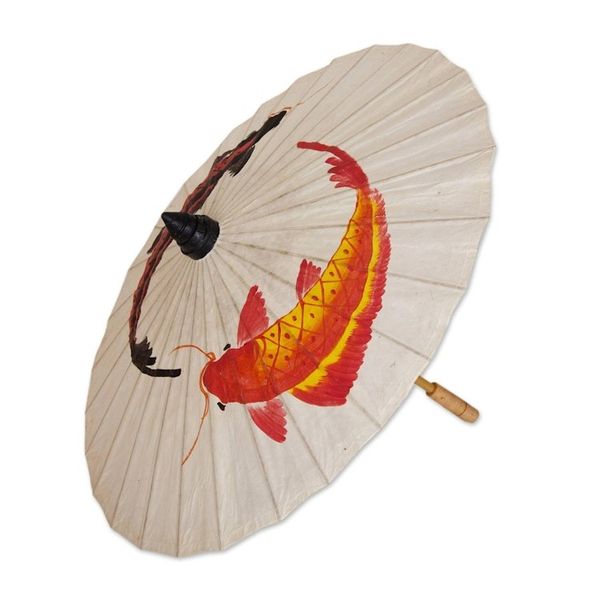 Alternate image for Hand Made Saa Paper Parasol with Koi Motifs Lucky Koi
