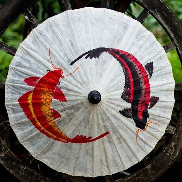 Alternate image for Hand Made Saa Paper Parasol with Koi Motifs Lucky Koi