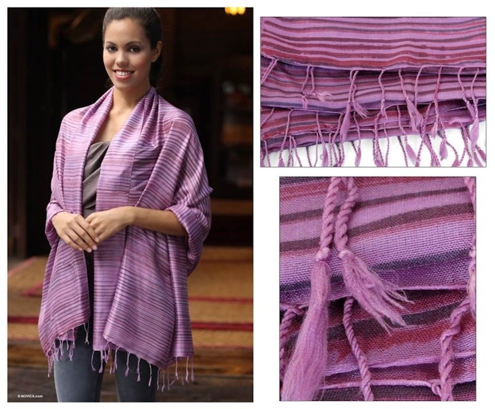 Fair Trade Women's Silk Shawl 'Hydrangea Melody'