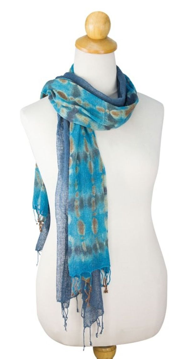 Alternate image for Womens Scarves Hand Spun Silk pair Turquoise Polka Dots