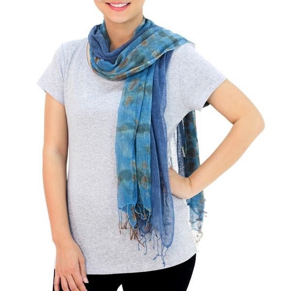 Alternate image for Womens Scarves Hand Spun Silk pair Turquoise Polka Dots