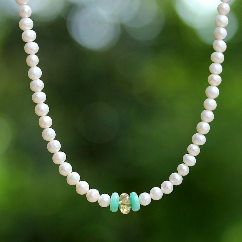 Pearl and Amazonite Necklace 'Lovely Lady'