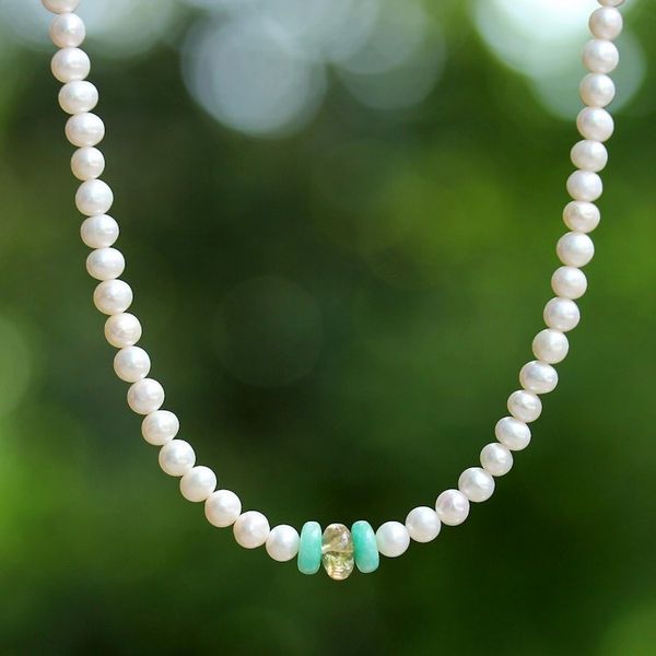 Alternate image for Pearl and Amazonite Necklace Lovely Lady