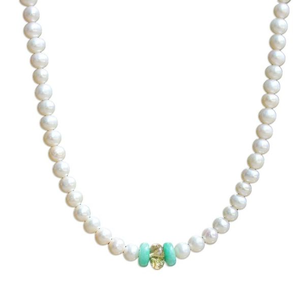 Alternate image for Pearl and Amazonite Necklace Lovely Lady