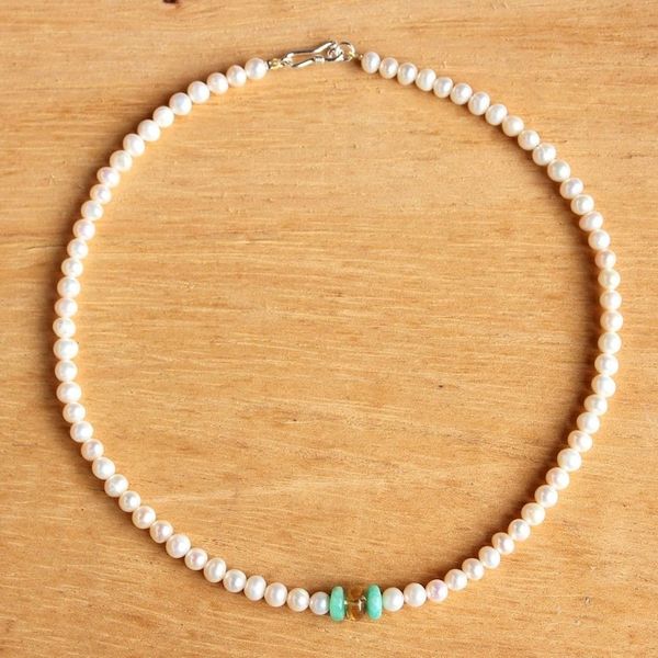 Alternate image for Pearl and Amazonite Necklace Lovely Lady