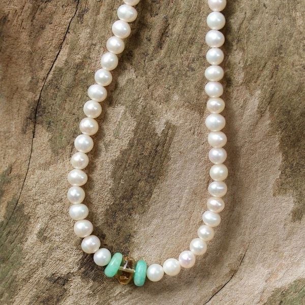 Alternate image for Pearl and Amazonite Necklace Lovely Lady