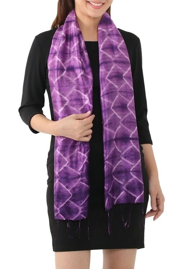 Alternate image for Silk Tie Dye Scarf from Thailand Amethyst Mystique